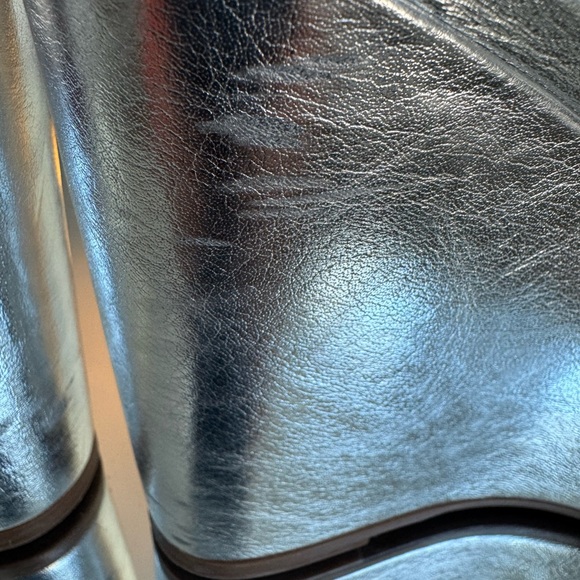 Stuart Weitzman Shimmering Saffron Silver Platform Wedges SZ 7½ - Picture 9 of 15